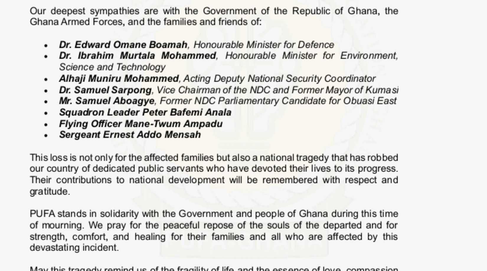 Private Universities Founders Association Mourns Tragic Helicopter Crash Victims