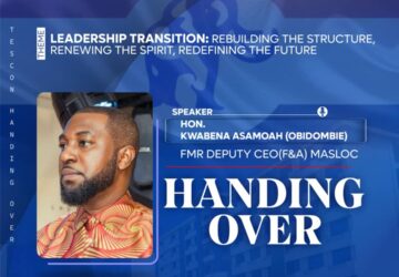 FMR MASLOC Dep. CEO Obidombie Kwabena Asamoah speaks at UPSA TESCON handing-over ceremony.