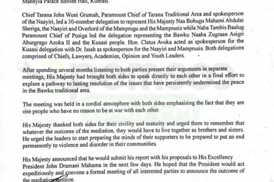 Asantehene concludes Bawku mediation & urges parties to embrace peace as ‘brothers and sisters’