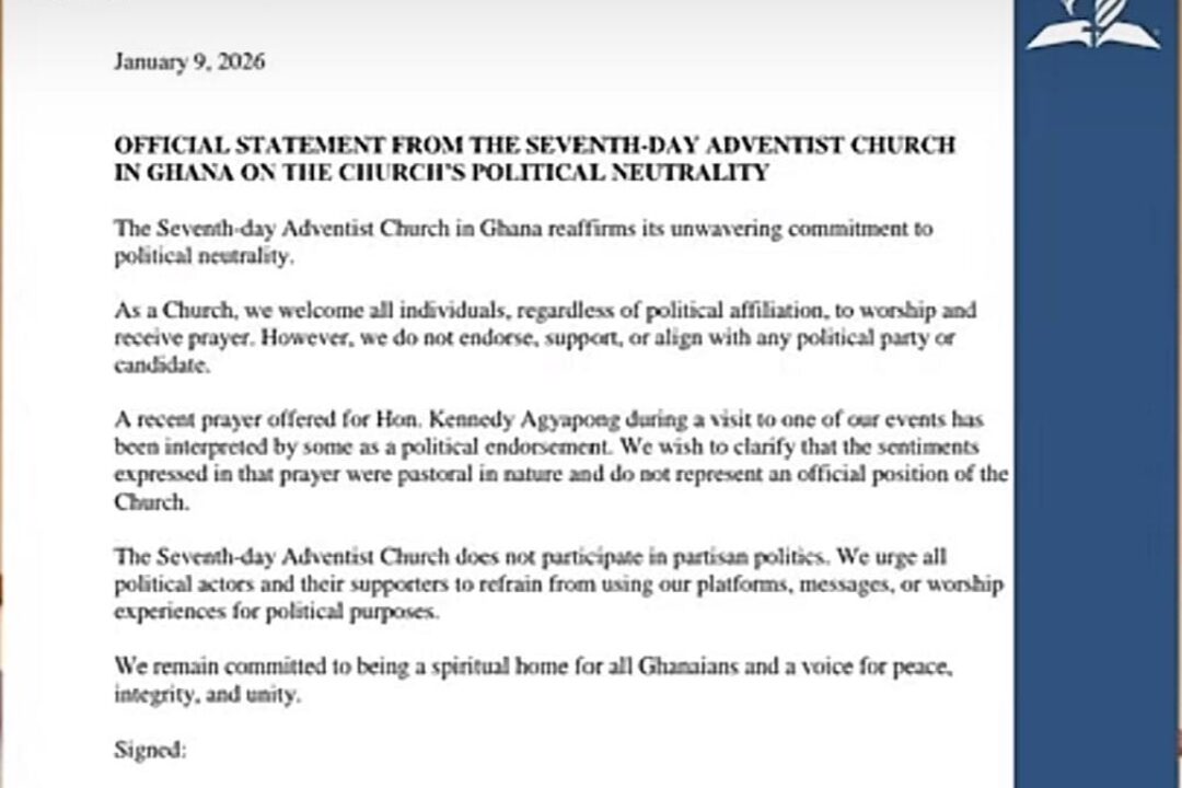 SDA Church urges all political actors & their supporters to refrain from using their platforms for political purposes