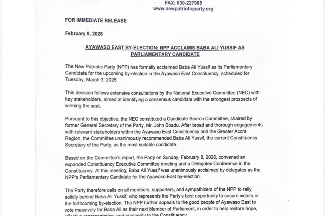 AYAWASO EAST BY-ELECTION: NPP ACCLAIMS BABA ALI YUSSIF AS PARLIAMENTARY CANDIDATE