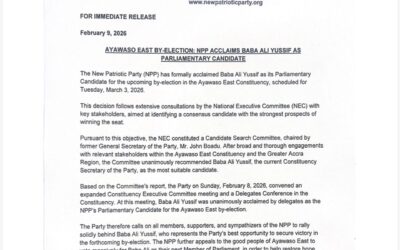 AYAWASO EAST BY-ELECTION: NPP ACCLAIMS BABA ALI YUSSIF AS PARLIAMENTARY CANDIDATE