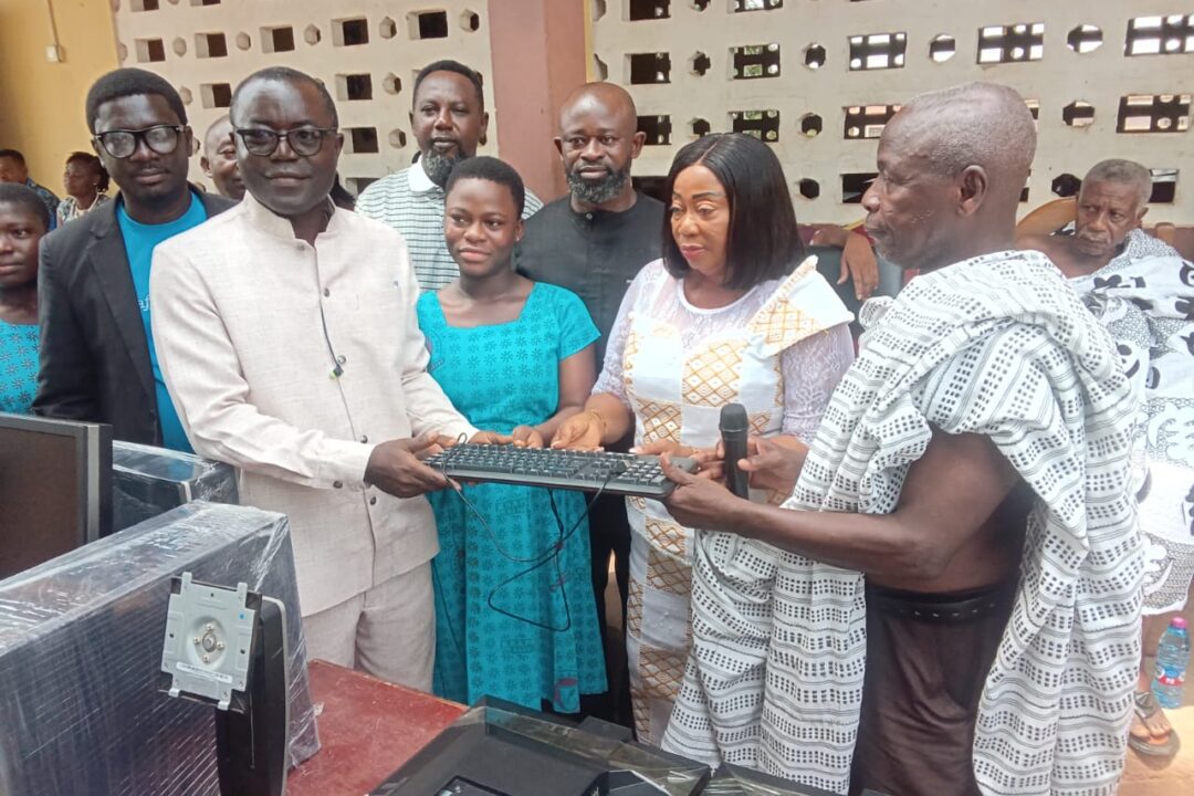 Madam Adwoa Serwah surprises Krapa JHS with donations of 20 computers & renovation of washrooms