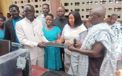 Madam Adwoa Serwah surprises Krapa JHS with donations of 20 computers & renovation of washrooms