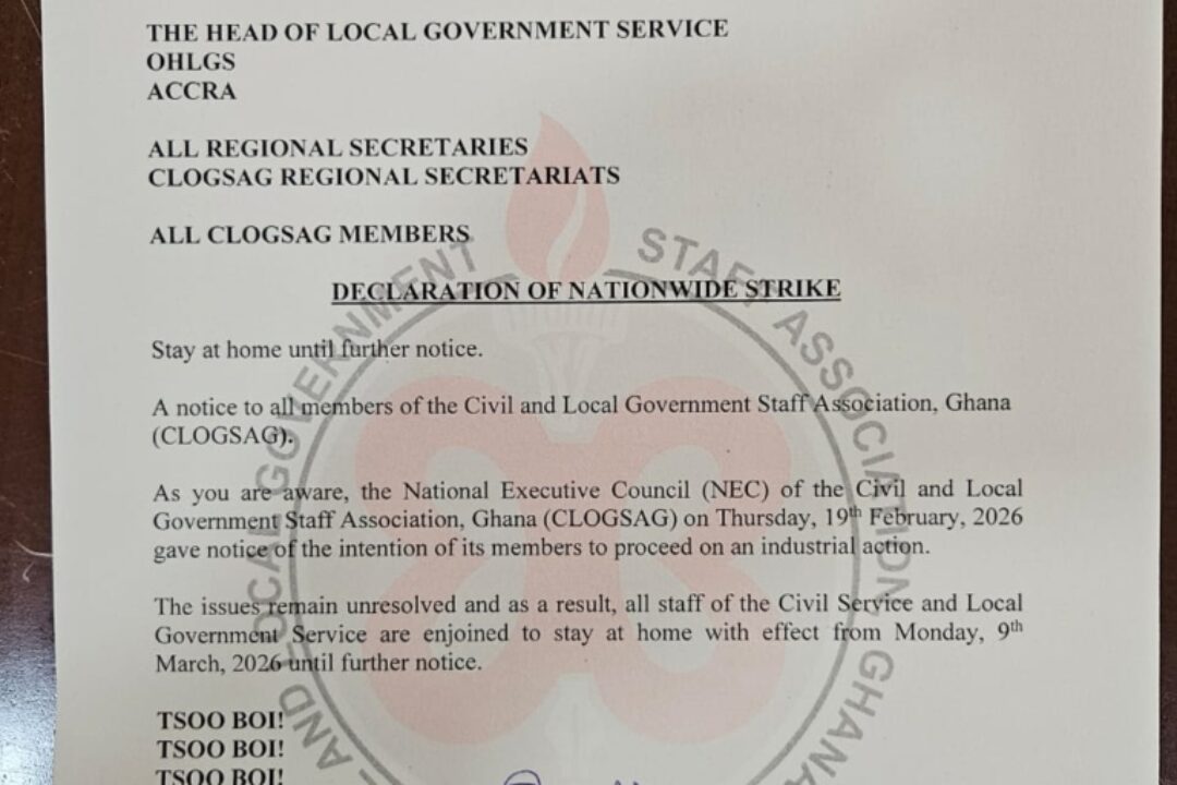 CLOGSAG declares nationwide strike &orders members to stay home from Monday