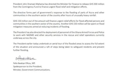 Pres.Mahama directs release of GH¢300m for flood relief and mitigation