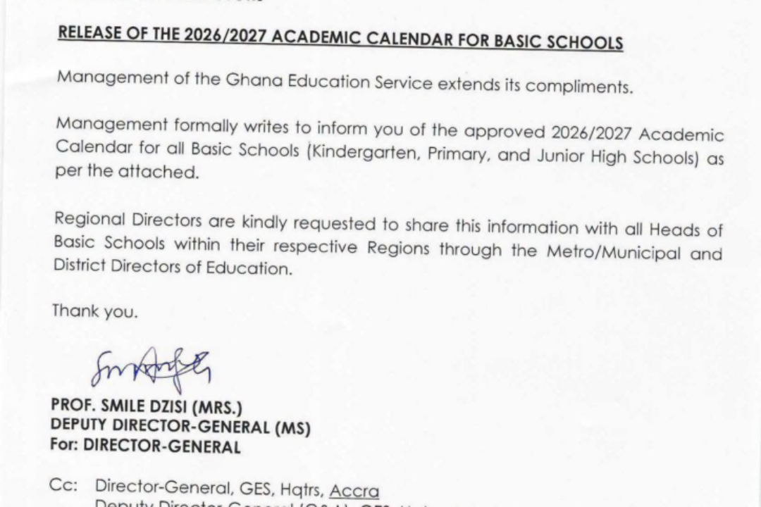 GES releases 2026/2027 academic calendar for basic schools