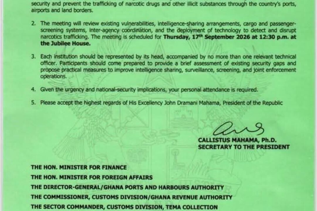 Prez Mahama summons Security, Port Agencies over Border Controls after US$261m Cocaine seizure