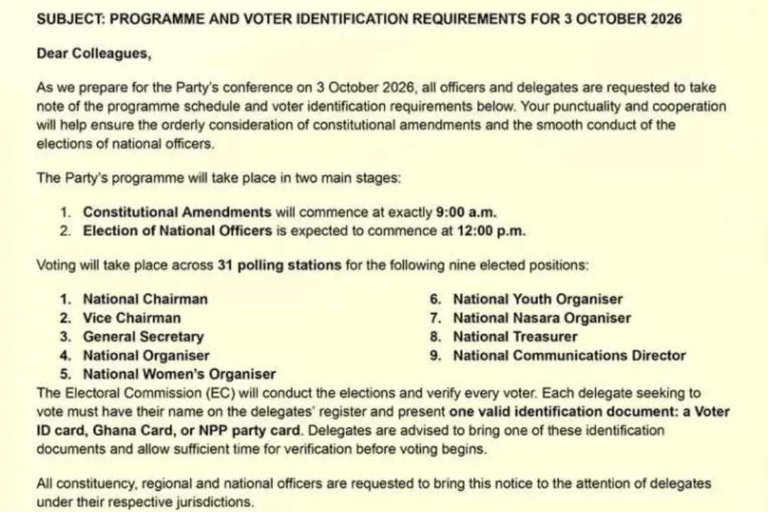 NPP announces voting schedule & ID requirements for October 3 national elections