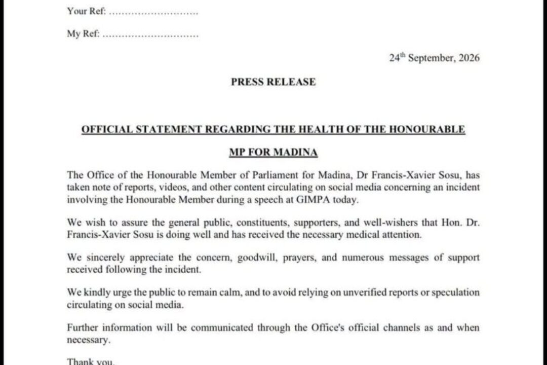Francis-Xavier Sosu is doing well after GIMPA incident – Official statement