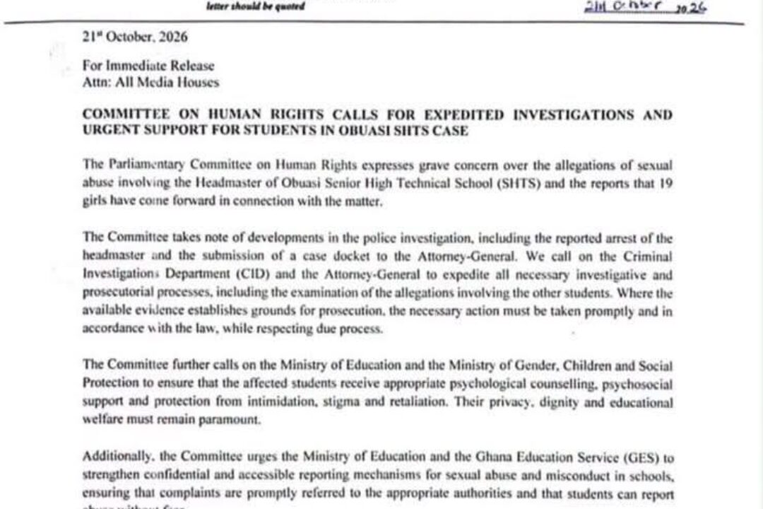 STATEMENT: Committee on Human Rights calls for expedite investigations & urgent support for students in Obuasi SHTS case
