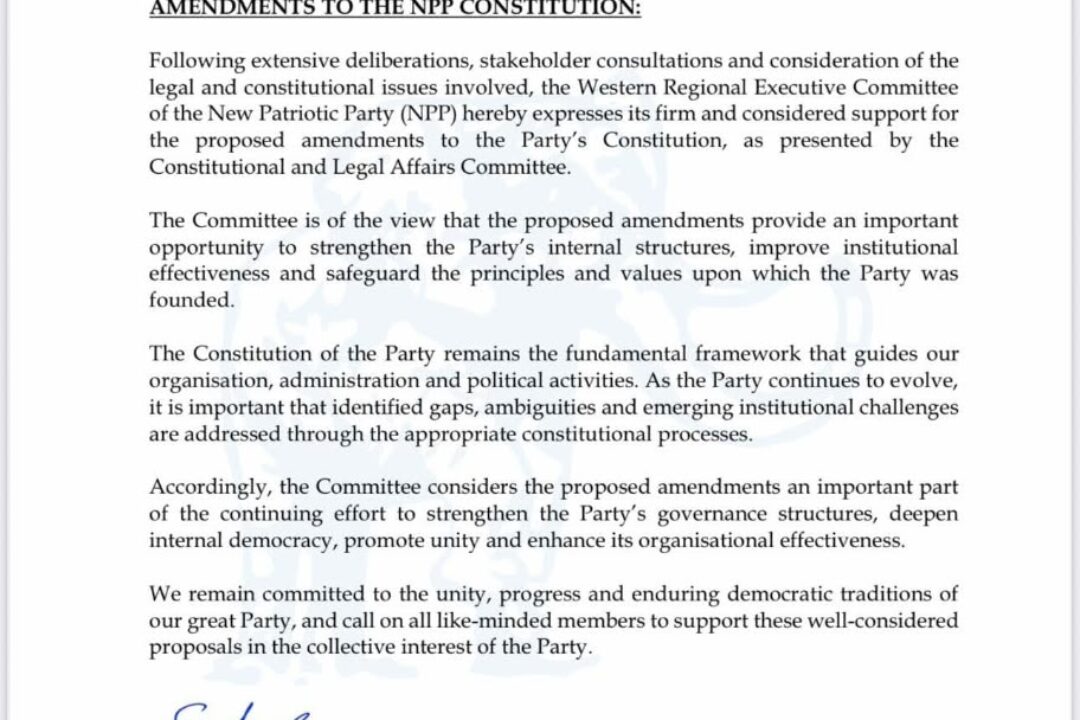 NPP Western Region backs proposed amendments to party constitution